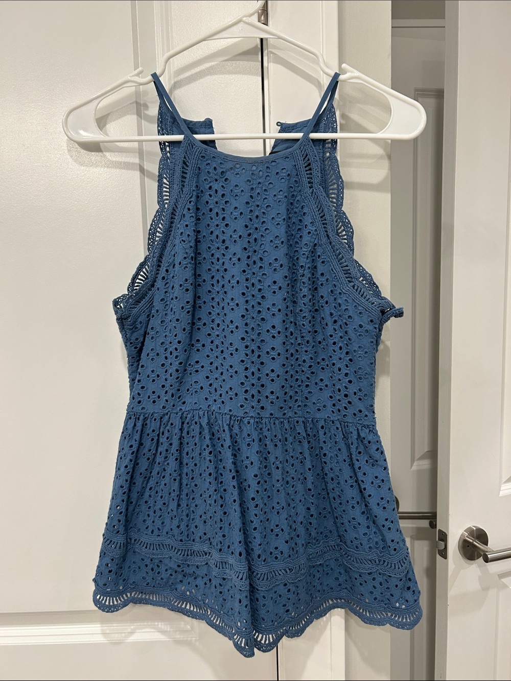 Lulu's Blue Eyelet Halter Tank Top
